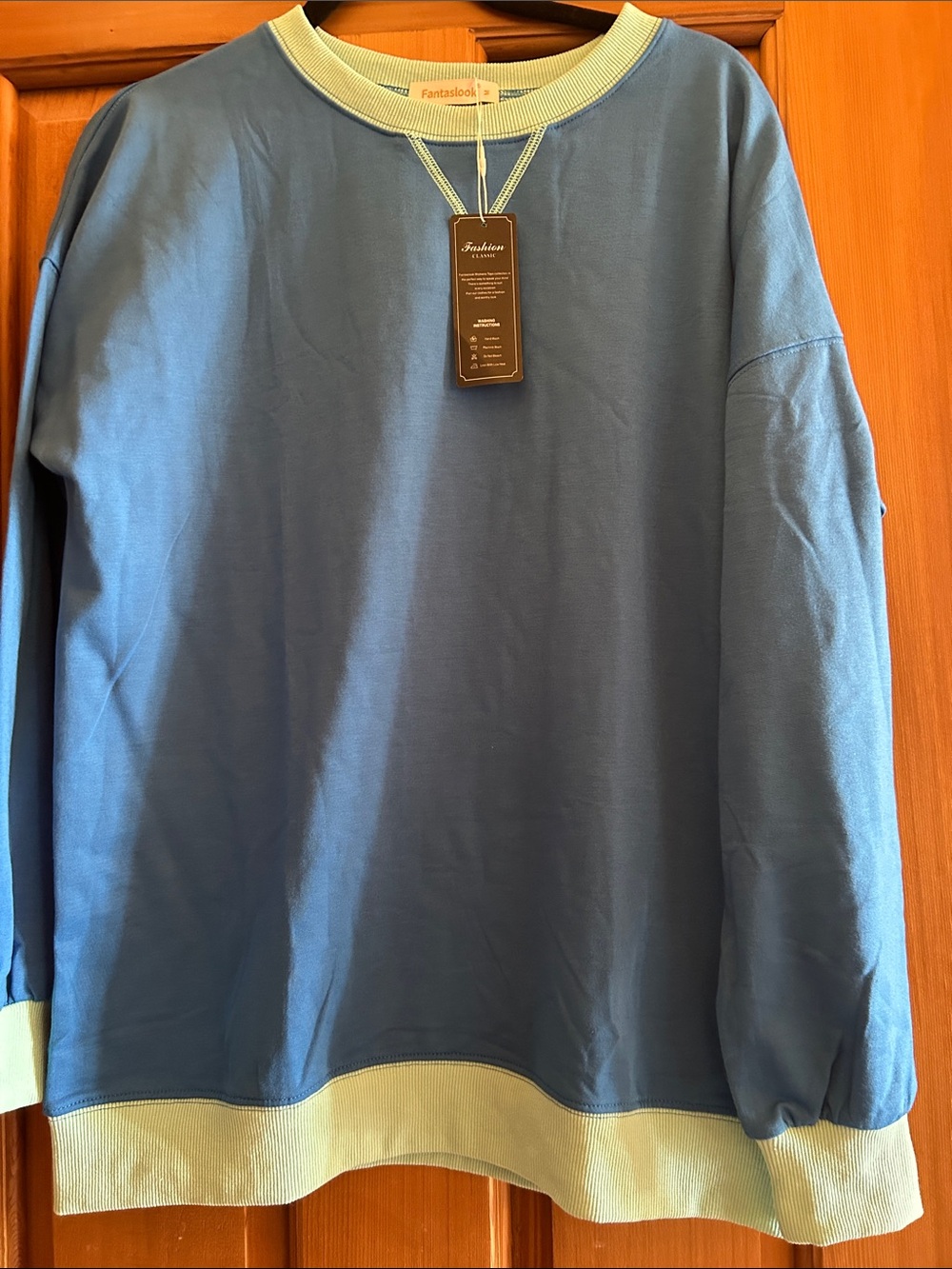 Men's Blue Crewneck Sweatshirt with Light Green Trim